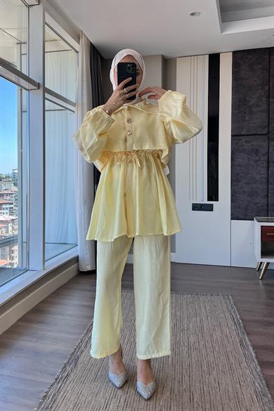 Belden Bağlamalı Gold Düğmeli Takım Sarı