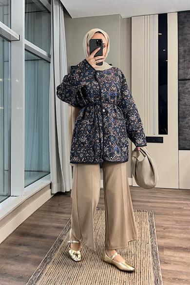 Desenli Kimono Lacivert 