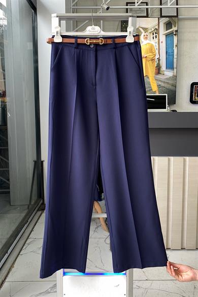 Kemerli Bol Paça Pantolon Lacivert