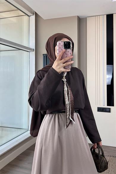 Fularlı Sweat kahverengi 
