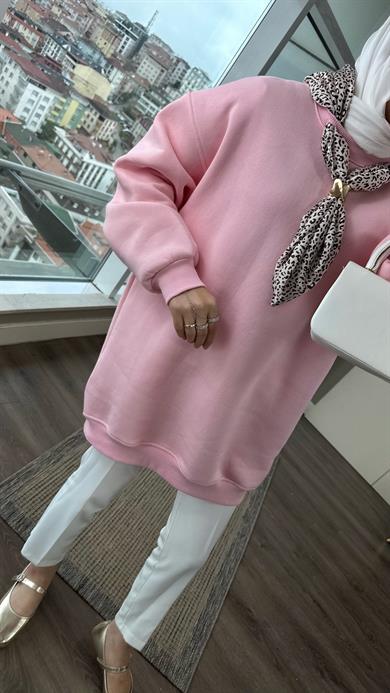 Fular Detaylı Üç iplik sweat Pembe