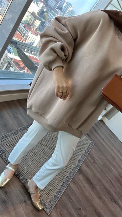 Üç İplik Kumaş Sweat Bej