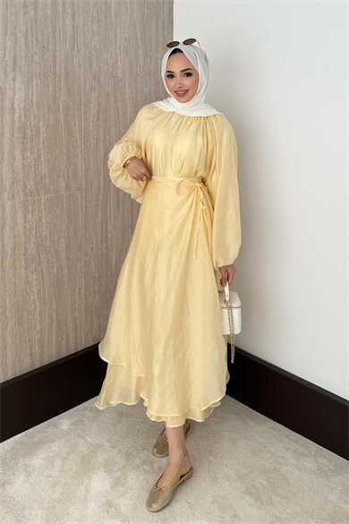 Balon kol Üçlü Etekli Takım SarıDubaiShowroomTAKIM23831