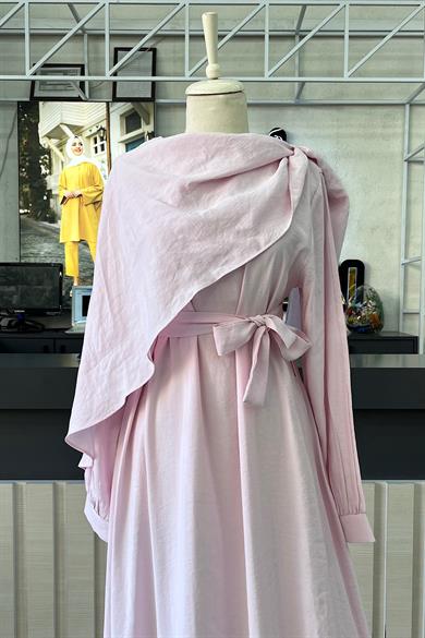Şal Yaka Elbise Pembe