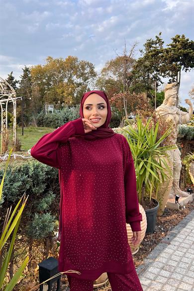 Taşlı Oysho İkili Takım Bordo