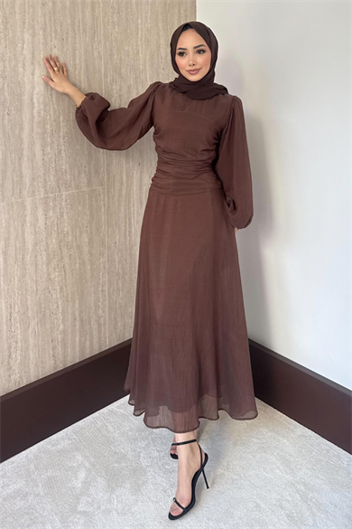 Belden Oturtmalı Elbise Kahve