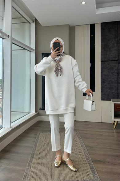 Fular Detaylı Üç iplik sweat Beyaz