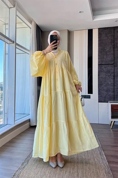 Yarım Patlı Elbise Sarı