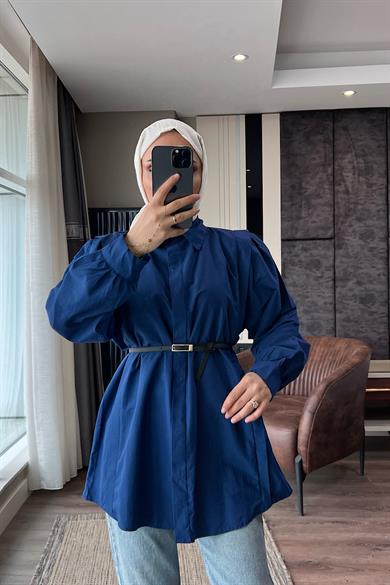 Kemerli Basıc Gömlek Lacivert