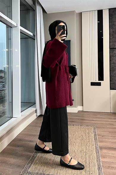 İçten Bağlama Detaylı Yumoş Hırka Bordo