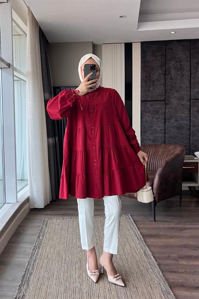 Beş Kat Fırfırlı Kolu Bağlamalı Tunik 