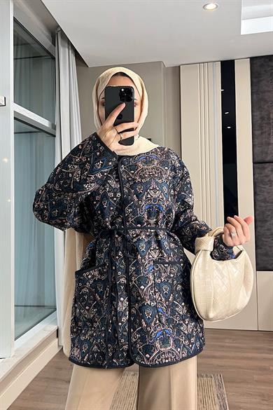 Desenli Kimono Lacivert 