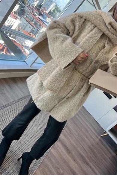 Atkılı Peluş Ceket Krem