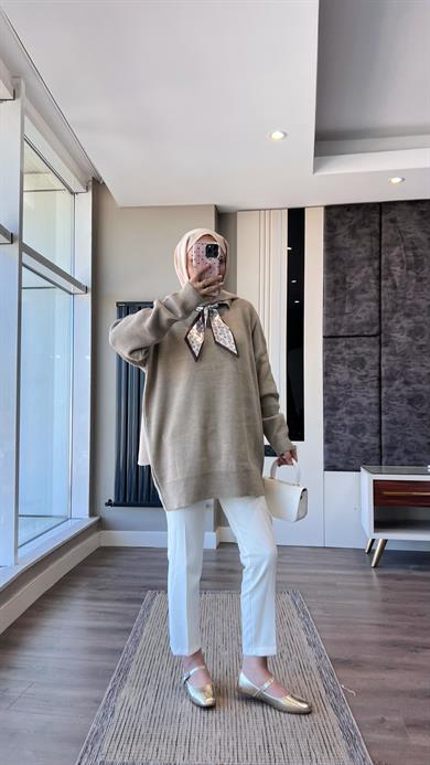 Fular Detaylı Tunik Vizon