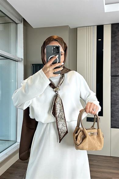 Fularlı Sweat Beyaz