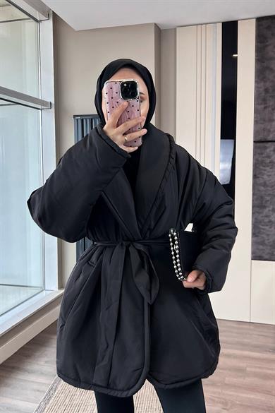 Düz Kuşaklı Şişme Mont SiyahDubaiShowroomDIŞ GİYİM05912