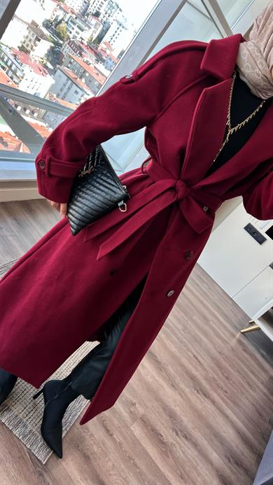 Kuşaklı Kaşe Kaban Bordo