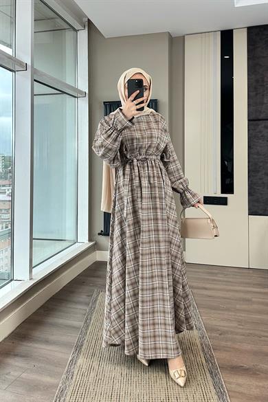 Ekose Desen Elbise Vizon