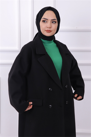 Oversize Kaşe Kaban Siyah 