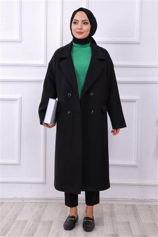 Oversize Kaşe Kaban Siyah 