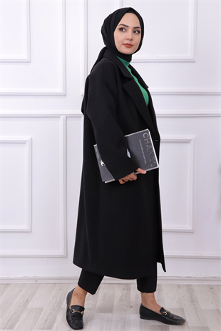 Oversize Kaşe Kaban Siyah 