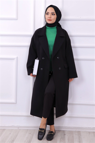 Oversize Kaşe Kaban Siyah 