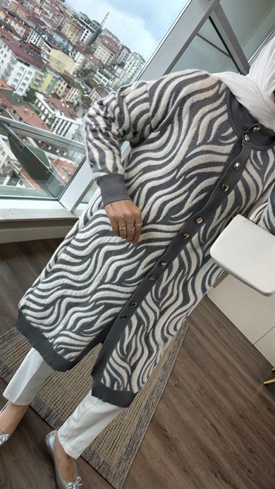 Zebra Desen Yumoş Hırka Gri