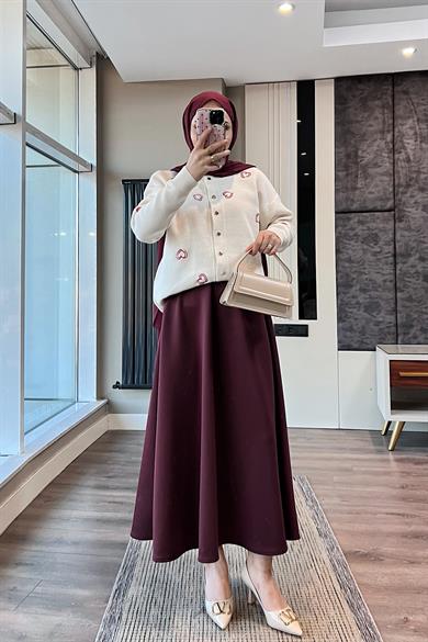 Kalp Nakışlı Hırka Krem