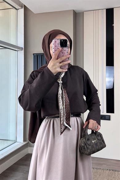 Fularlı Sweat kahverengi 