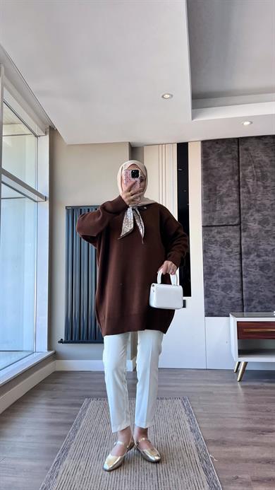 Fular Detaylı Tunik Kahverengi