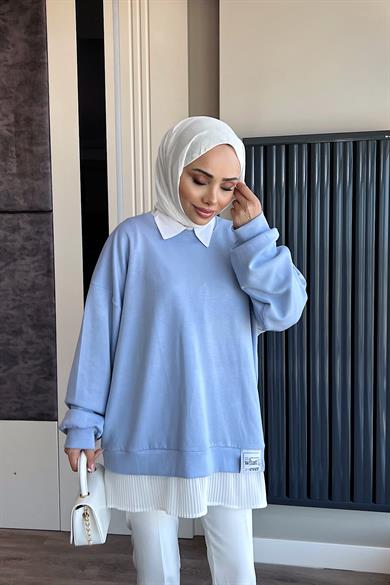Modal Kumaş Altı Pileli Sweat Bebe Mavisi