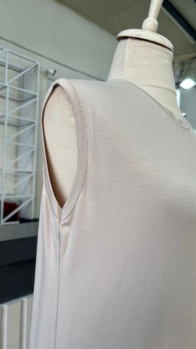 Pamuklu Sıfır Kol İçlik Elbise Bej