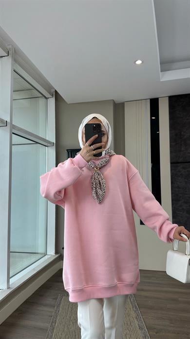 Fular Detaylı Üç iplik sweat Pembe