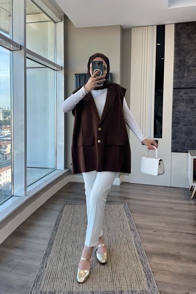 Süs Cep Yumoş Yelek Kahverengi 