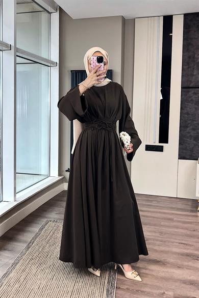 Beli İpli Elbise Kahverengi