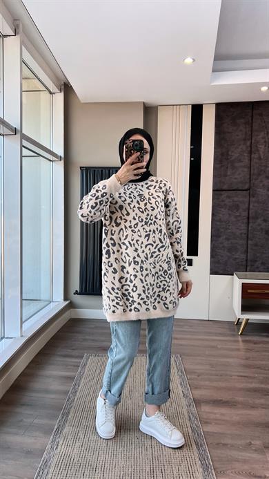 Leopar Yumoş Tunik Bej