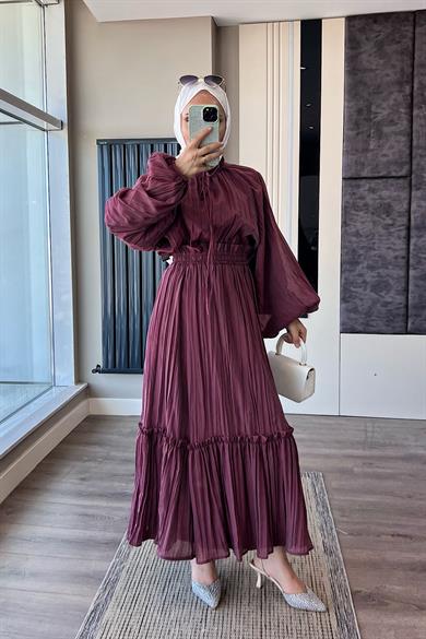 Kraşlı Vual Etekli Takım Bordo