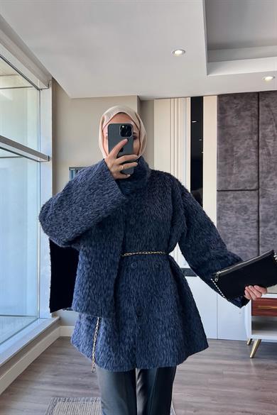 Atkılı Peluş Ceket Lacivert