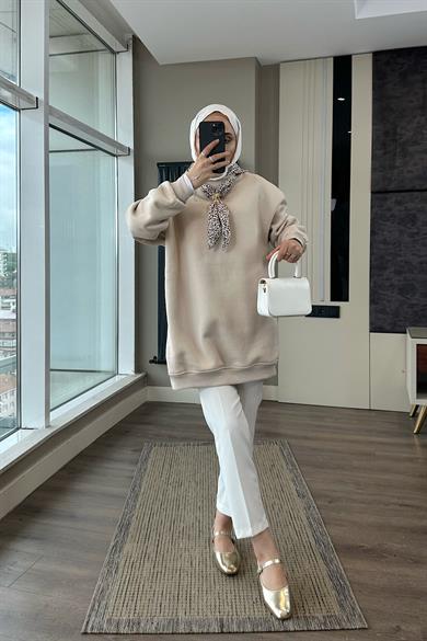 Fular Detaylı Üç iplik sweat Bej