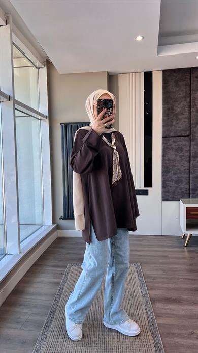 Fularlı Modal Sweat Kahverengi