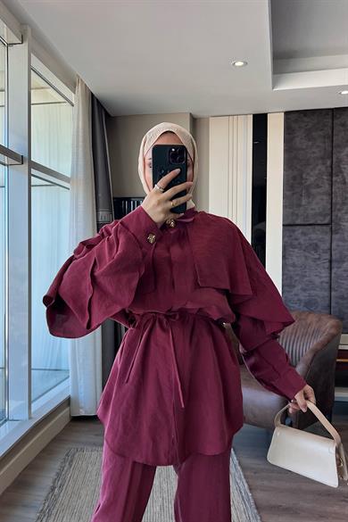 Kolları Fırfırlı Takım Bordo