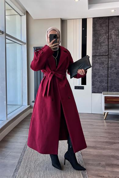 Kuşaklı Kaşe Kaban Bordo