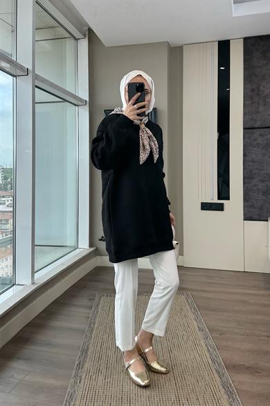 Fular Detaylı Üç iplik sweat Siyah
