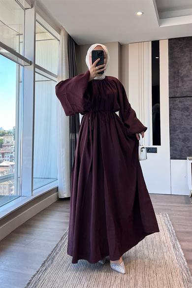 Balon Kol Elbise Bordo