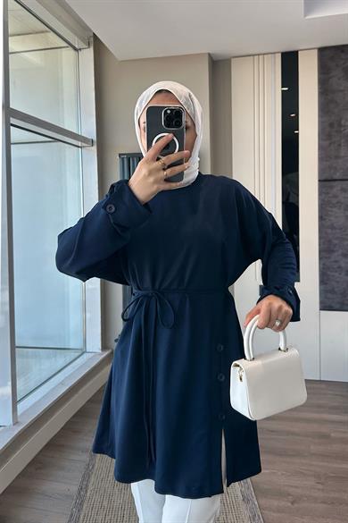 Düğme Detaylı Tunik Lacivert