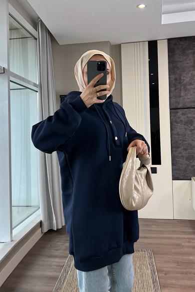 Yakası Çıtçıt Detaylı Sweat Lacivert 