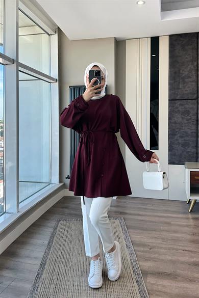 Düğme Detaylı Tunik Bordo