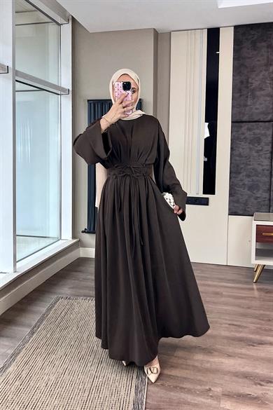 Beli İpli Elbise Kahverengi