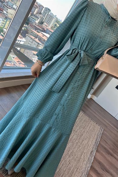 İçi Uzun Kol Seyyar Astarlı İkili Takım - Elbise - Yeşil