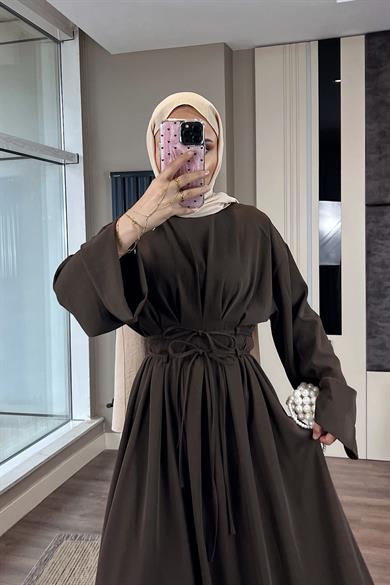 Beli İpli Elbise Kahverengi